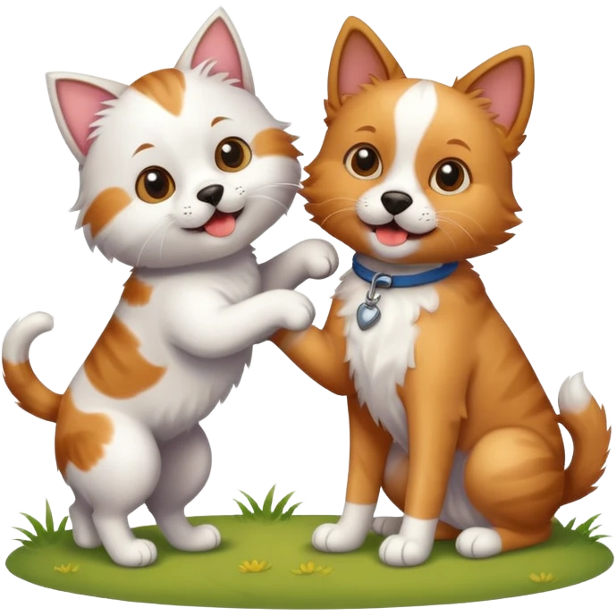 A dog playing with a cat emoji