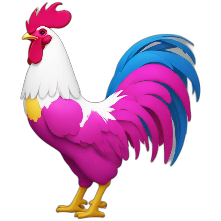 Fuchsia and yellow white blue rooster  emoji