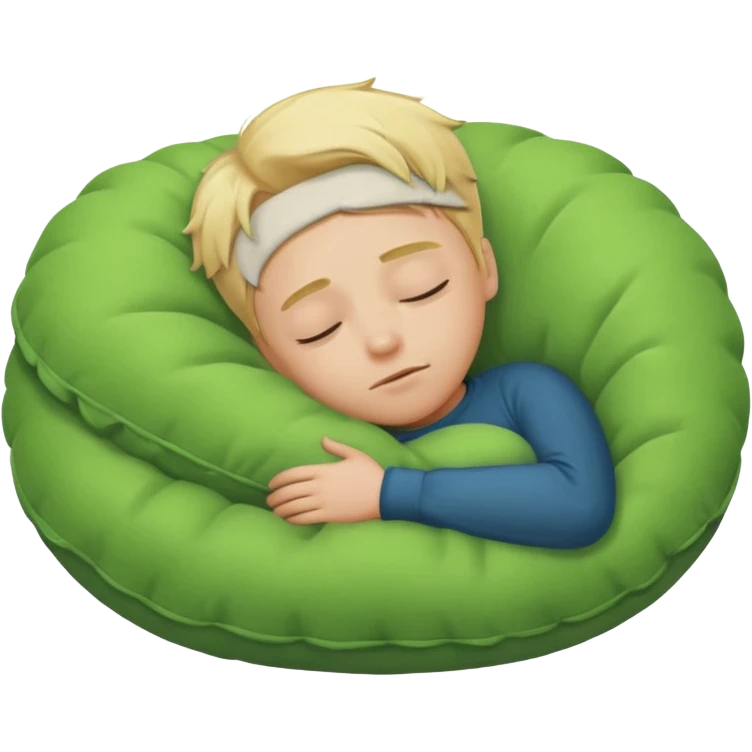 Blond boy sleeping with green pillow emoji