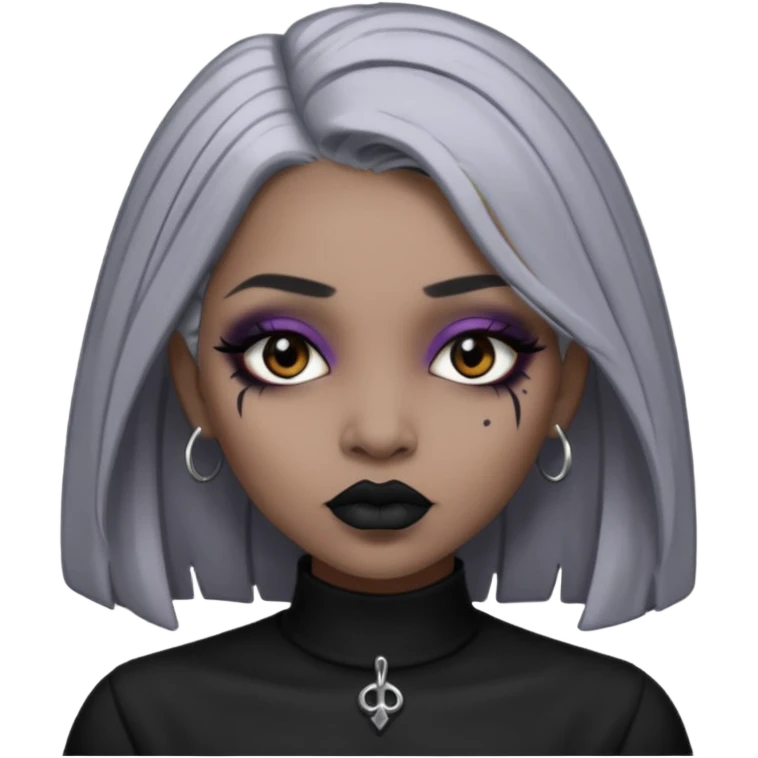 Light cool brown skin grey hair black lips goth girl emoji