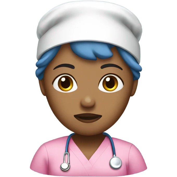Sad nurse in blue scrubs wearing a pink scrub cap  emoji