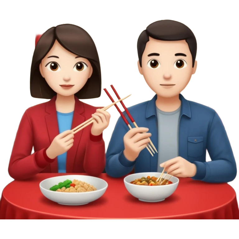 ligth couple having dinner at a Chinese restaurant emoji