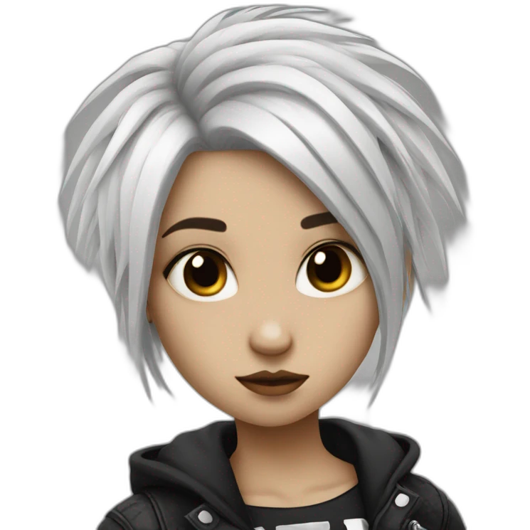 Half black and half white hair punk girl emoji