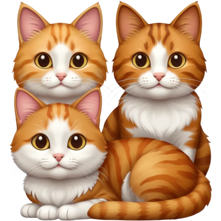 3 cats different colours including brown tabby and white, calico, and ginger and white emoji
