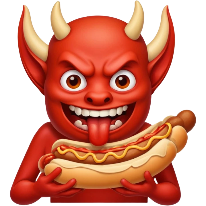 devil eating a hotdog emoji