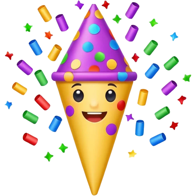 cute colorful party popper, bright confetti, cheerful expression emoji