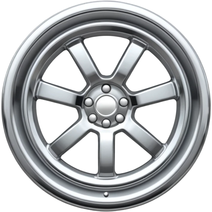 A chrome car wheel emoji, polished silver metal rim, smooth circular shape, minimal futuristic design, soft reflections, iOS emoji style, centered on white background, ultra clean look emoji