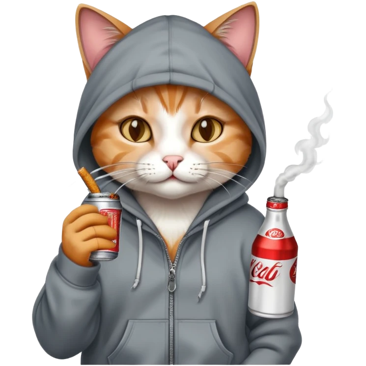 Cat with hoodie, cigarette and soda emoji