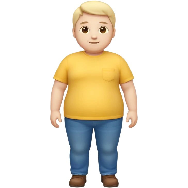 A 3D emoji in iOS emoji aesthetic style of a chubby full-body person standing upright, with round belly, soft features, and a cheerful smile. Glossy texture, bright lighting, minimal white background, friendly and expressive design. emoji