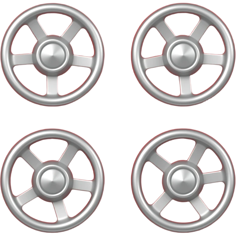 Red box with 4 small wheels with stearing wheels emoji