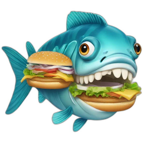 Fish eating burger emoji