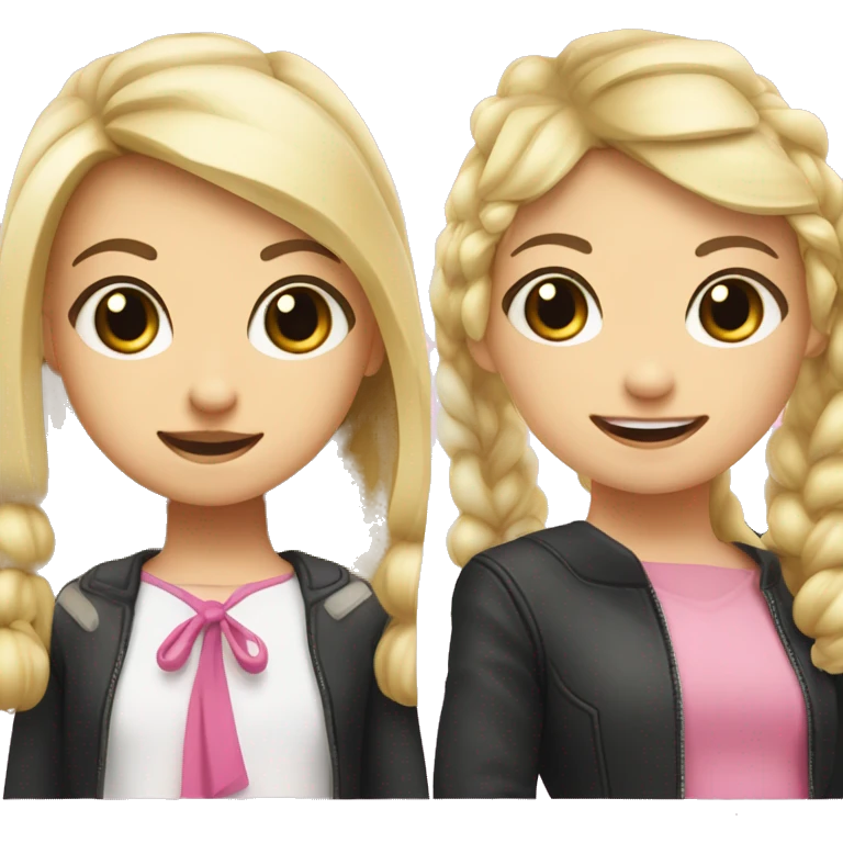 A gap toothed girl with blonde left hair and black right hair split with pigtails that both have two average sized pink bows emoji