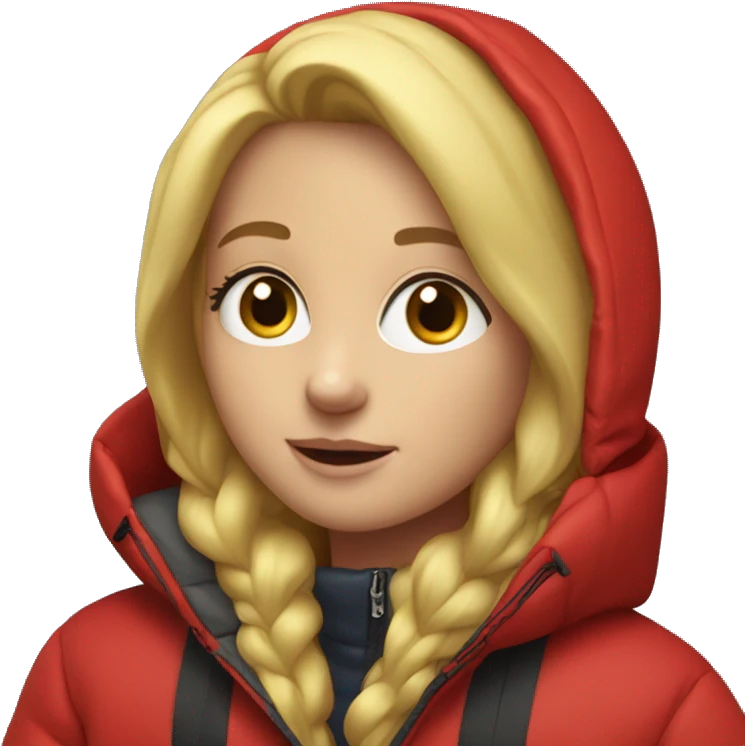 Blonde girl in oversized red hooded puffer jacket  emoji