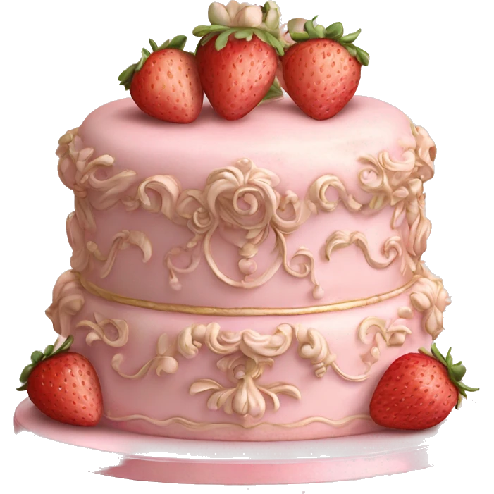vintage rococo highly detailed pale pink cake with strawberries emoji