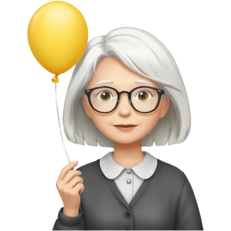woman with wind white hair and wearing glasses, holding yellow balloon emoji