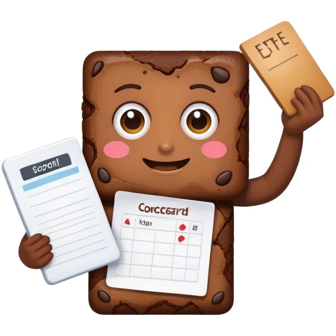 Brownie holding up a scorecard emoji