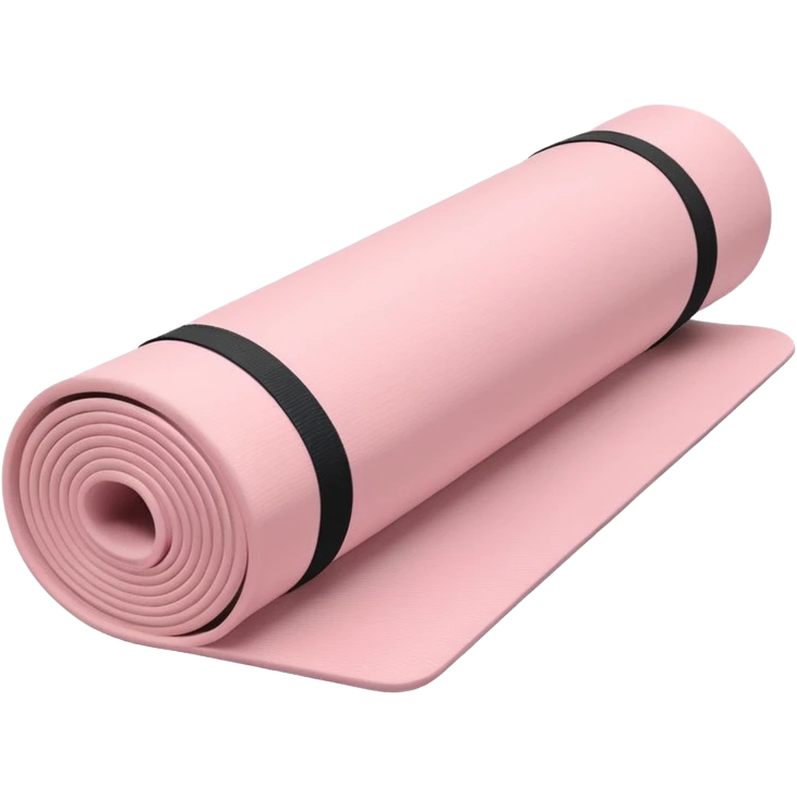 Soft light pink yoga mat rolled up, pastel background, minimal style emoji