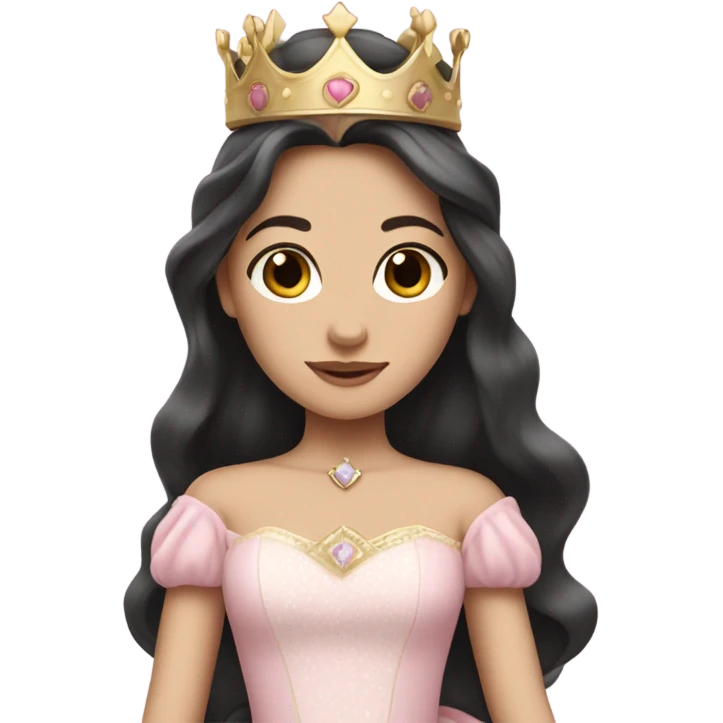 Princess- pale skin- Long dark hair- crown- light pink dress emoji