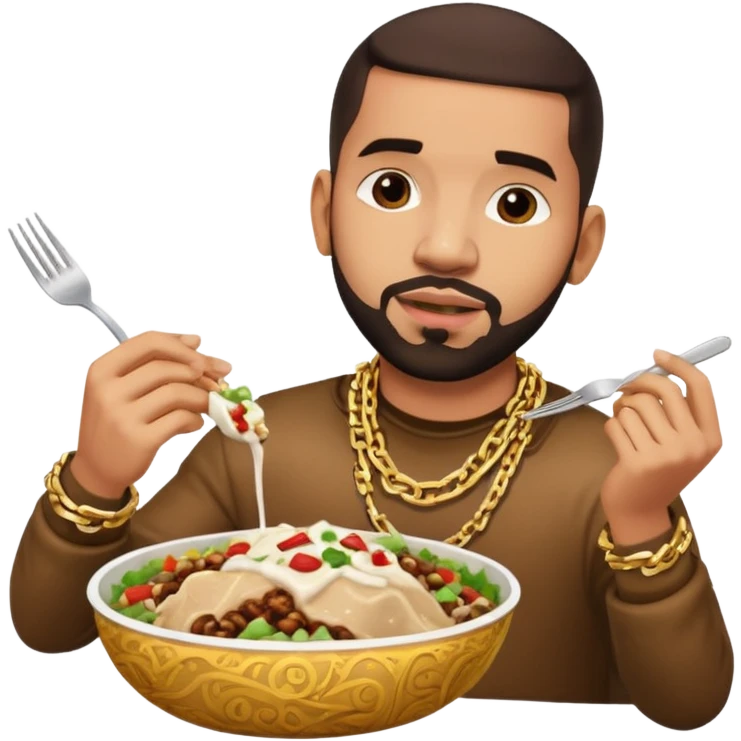 Drake wearing a chain eating a chipotle burrito bowl emoji