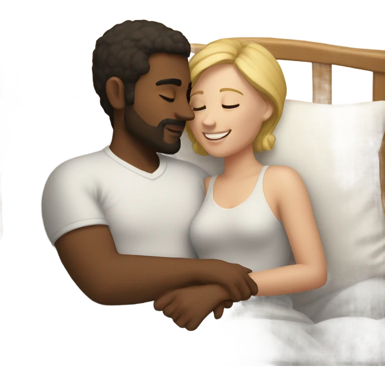 White couple snuggling in bed emoji