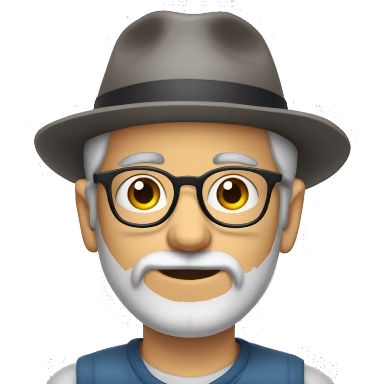 young white man with a hat, glasses, extra-large eyes and a greying beard emoji