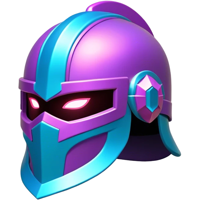 Clash of Clans aesthetic: Cinematic Playful 3D Isometric Helmet Emoji, rendered in a 3D vector-style similar to standard emojis with minimal shading and bold, simplified shapes. A compact, distinct form with signature details, softly glowing with a fantasy RPG magic charm. Simplified yet unmistakably iconic, highly detailed and consistent, glowing with a soft radiance and high shine. Stylized with a touch of heroic grandeur and a soft glowing outline, capturing the essence of a beloved gaming relic with a friendly, playful manner! emoji