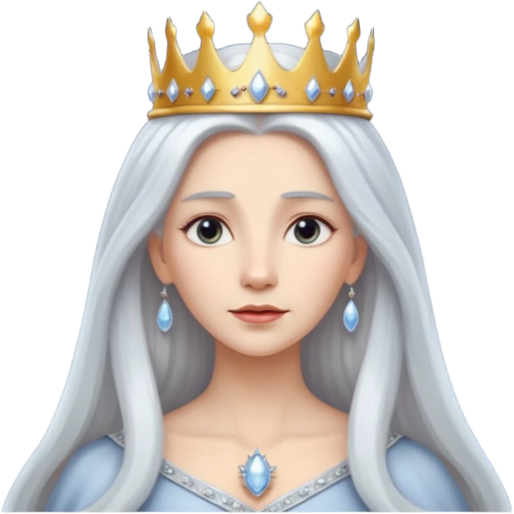White silver Long Haired Women, Queen with crown — soft expression, moonlight tone emoji