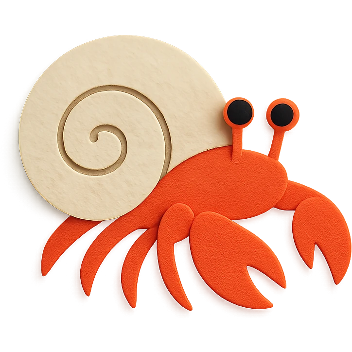 hermit crab with a spiral shell on a white background in paper-craft style emoji