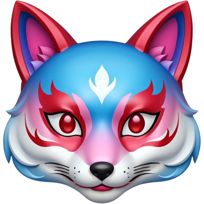 Mascara Kitsune Azul, Vermelho e Rosa degrade emoji