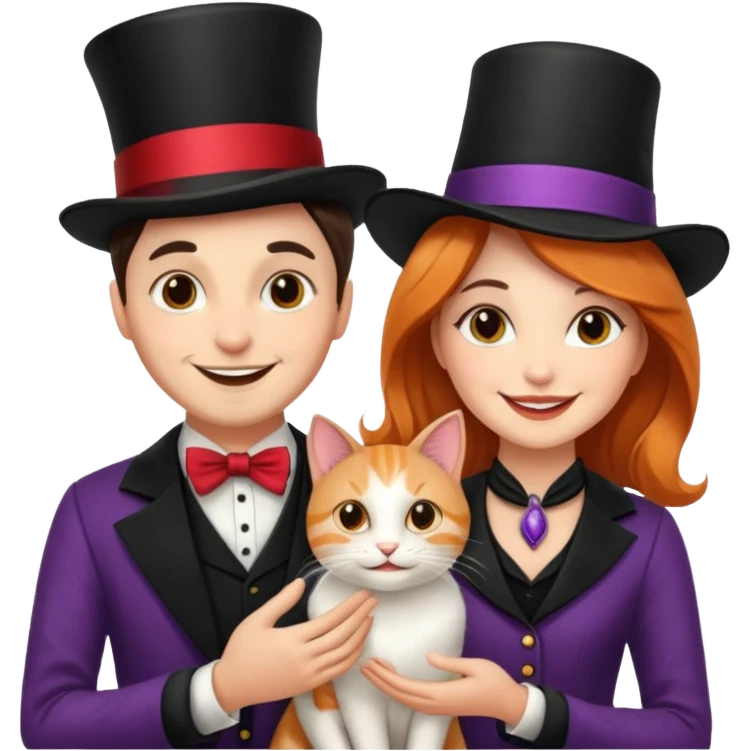 magician couple and their pet cat emoji