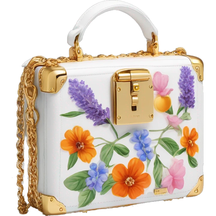 Dolce and Gabbana small white box bag with colourful lavender light blue light green orange pink red summer print and golden detais 2023 emoji