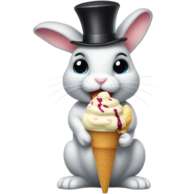 Bunny in a top hat eating ice cream sundae  emoji