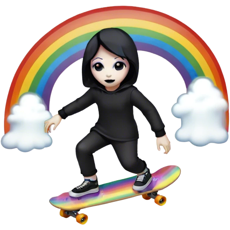 ghost goth skate boarding under a rainbow  emoji