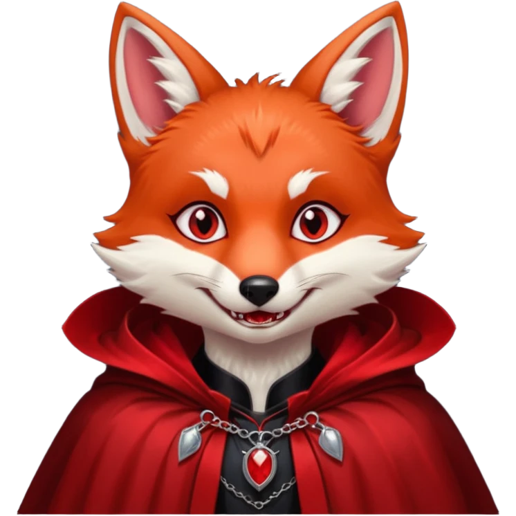 Vampire animal, fox in red collar cloak, red eye, fangs emoji