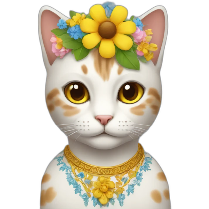 A cat wearing Ukrainian traditional dress and flowers on the head  emoji