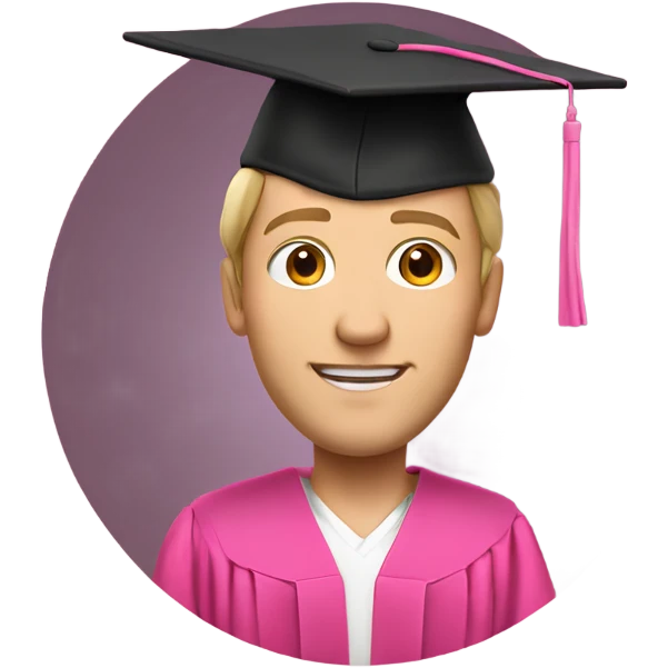 white man in a pink graduation and pink academic regalia emoji