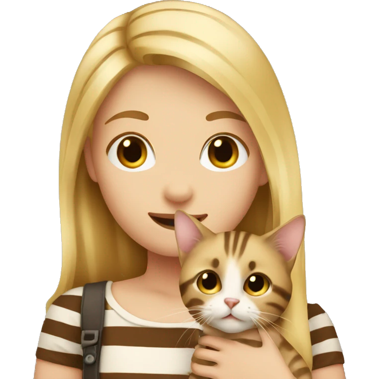 blonde hair girl holding brown striped cat emoji