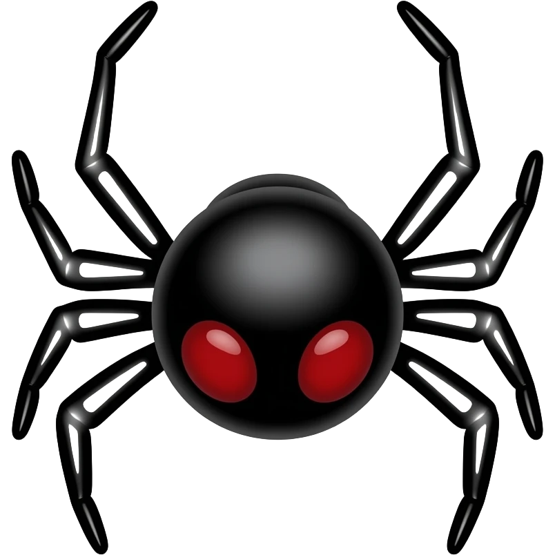 simple spider icon, round body, two red eyes, 4 legs only (2 top, 2 bottom), no side legs, top legs close together, minimal black line drawing emoji