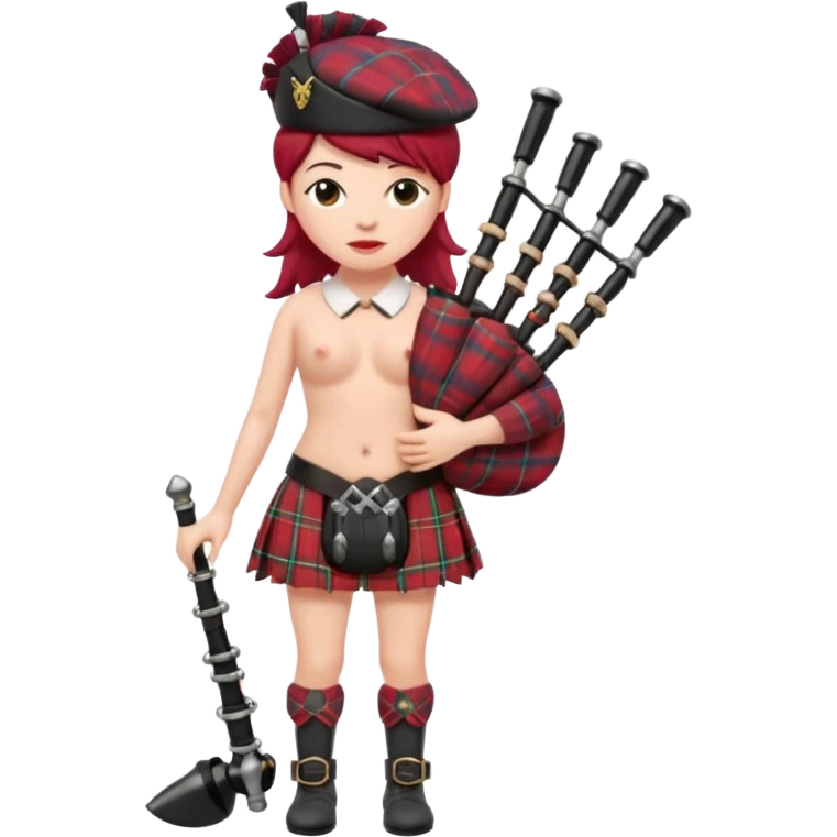 A Scottish styled vagina with legs and a face carrying bagpipes emoji