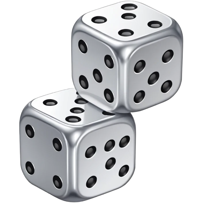 Realistic silver dice on top of the other and the one on top is on the right emoji