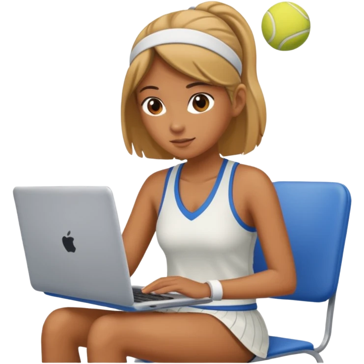A tennis player sits at her laptop emoji
