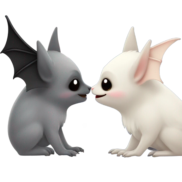 Cute white bat and black bat kissing with hearts  emoji