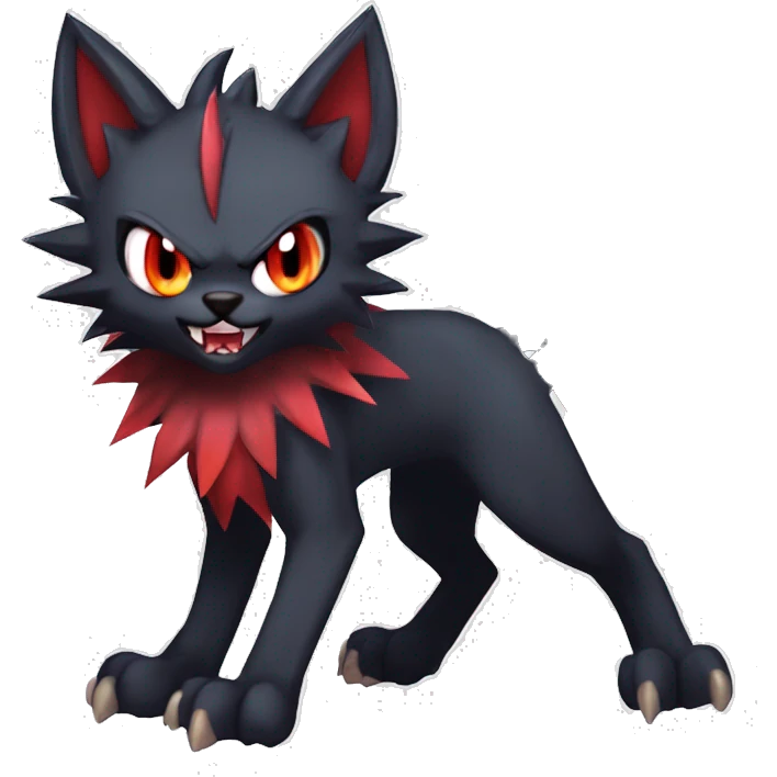   cool edgy kawaii beautiful fantasy anime-style dark animal vampiric Litten-Zoroark-Nargacuga-cat-hybrid Fakemon with big fangs and bat-ears full body emoji