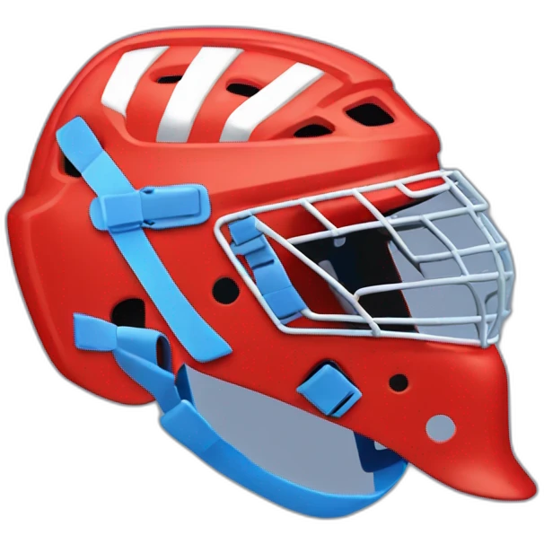 hockey goalkeeper's helmet painted red and blue side view emoji