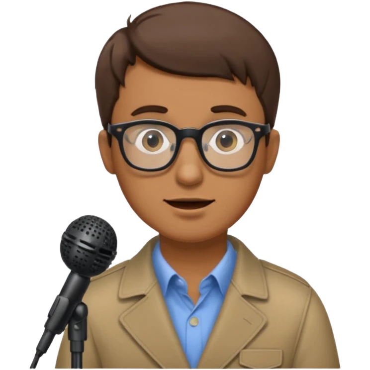 Hombre moreno con gafas emitiendo en una emisora de radio emoji
