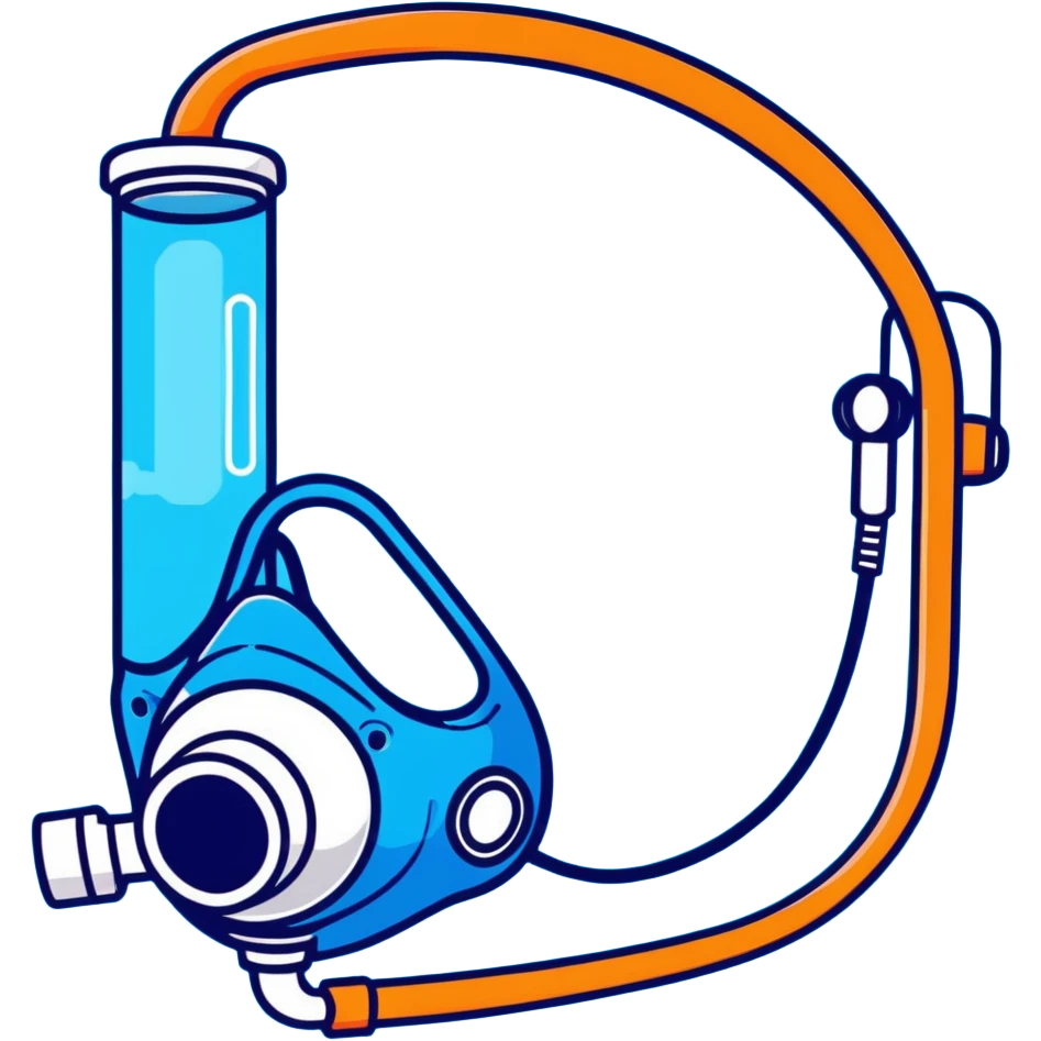 Bright blue oxygen consumption mask with measurement tubes and sensors, isolated VO2 max testing equipment emoji