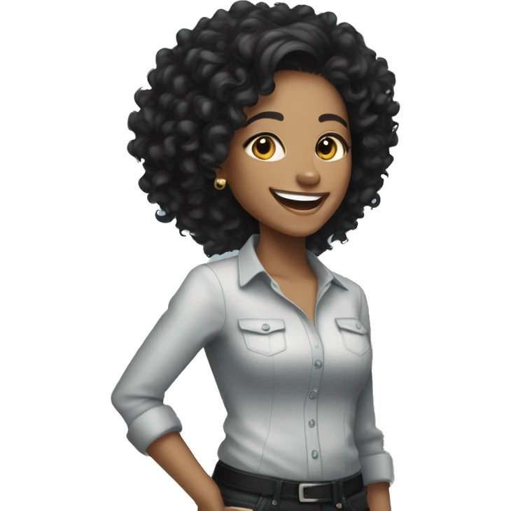 light skin woman with curly black hair expressing joy alongide a pocket pitbull emoji