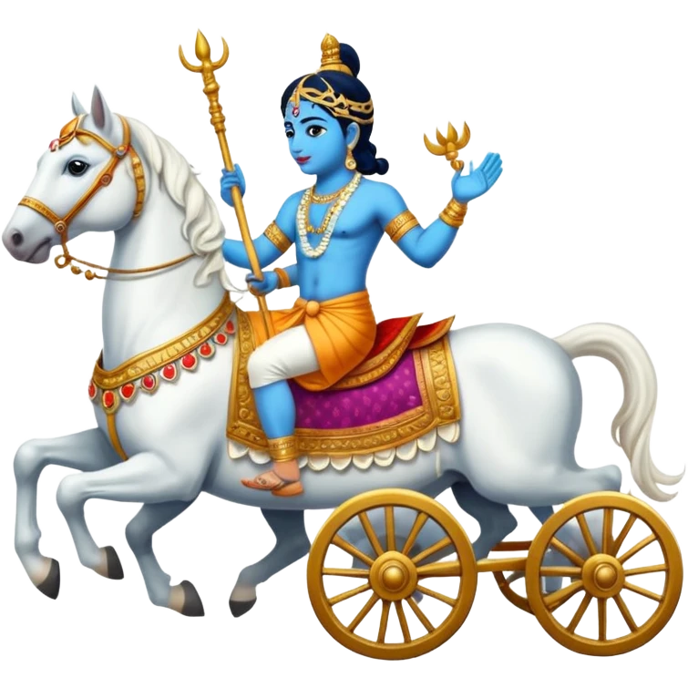 Lord Krishna driving a chariot ,seven white horses in front of the Chariot and Arjun riding the Chariot. emoji