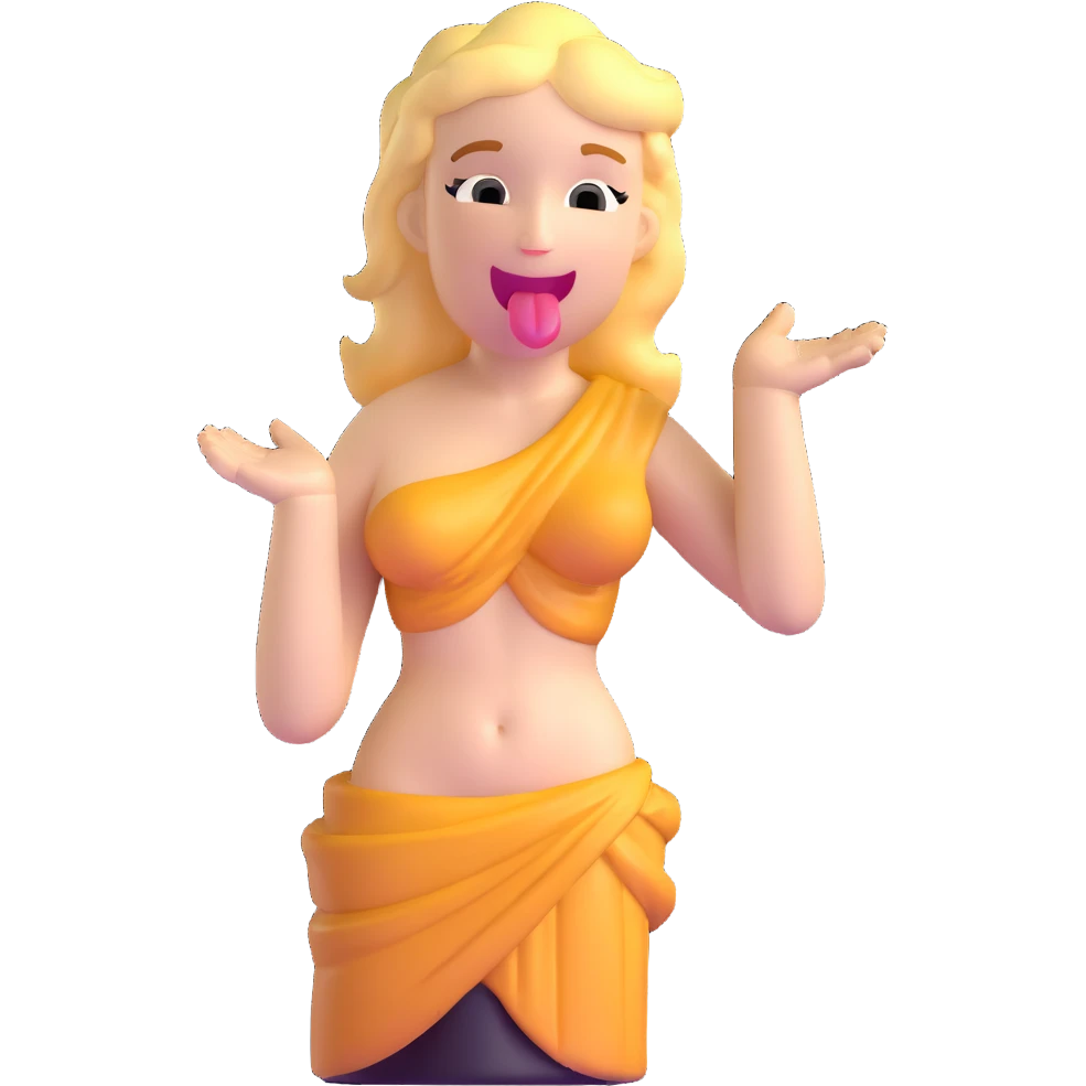 Venus de Milo statue with a playful expression showing her tongue emoji