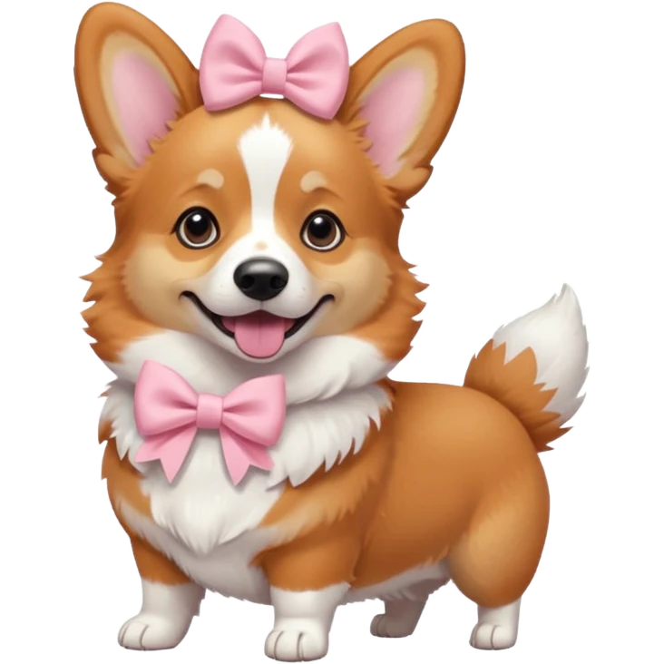 corgi with a pastel pink bow, playful pose emoji